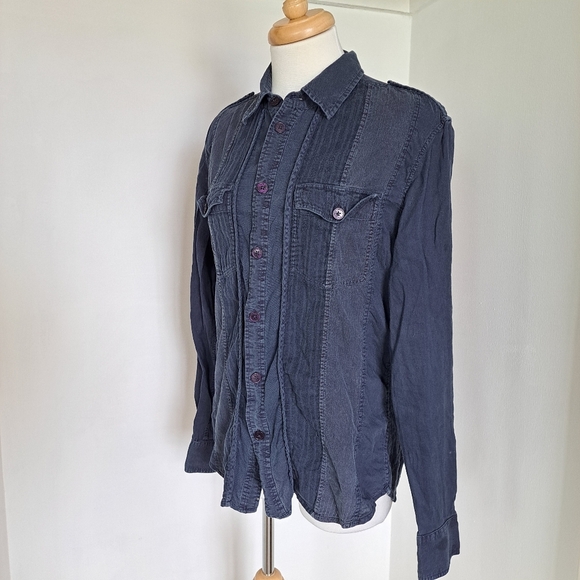Armani Exchange | Navy blue casual button up collared women's shirt - Picture 2 of 12